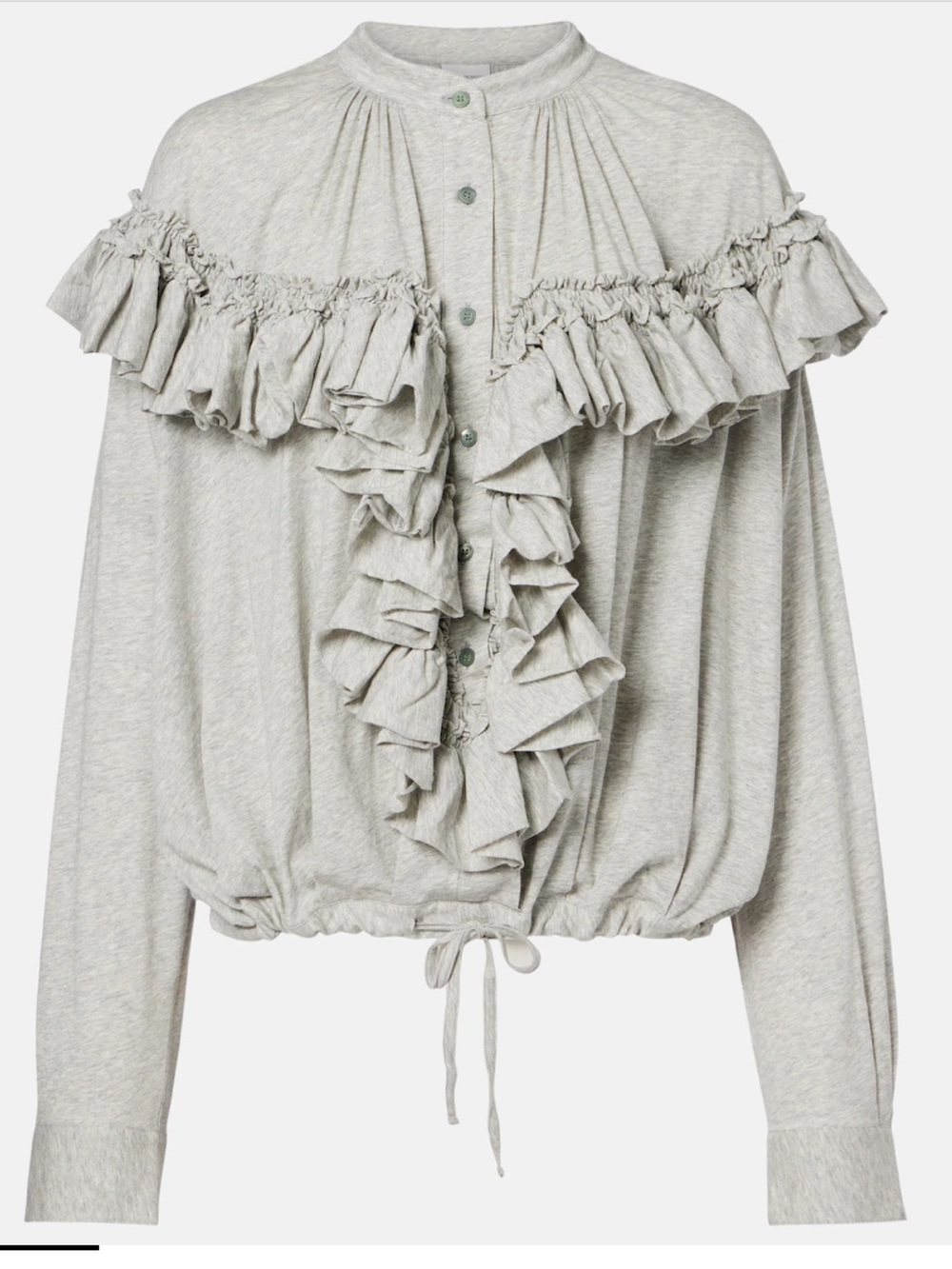 Dries can Noten Runway, Hunver Gray Ruffle Front Drawstring Women's Top, XS